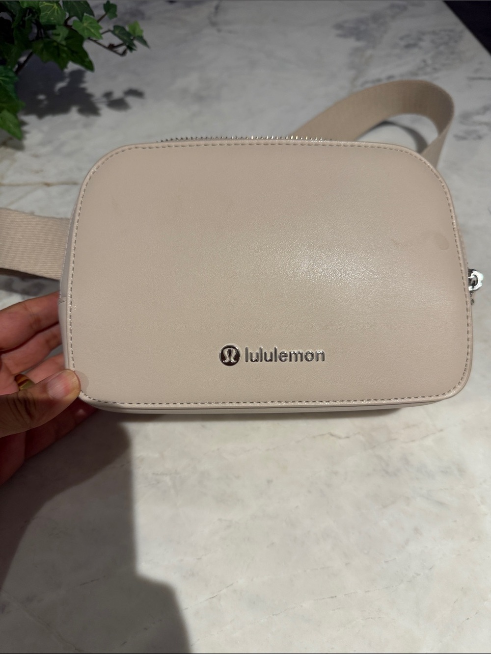 lululemon Cream Crossbody Bag with Silver Logo